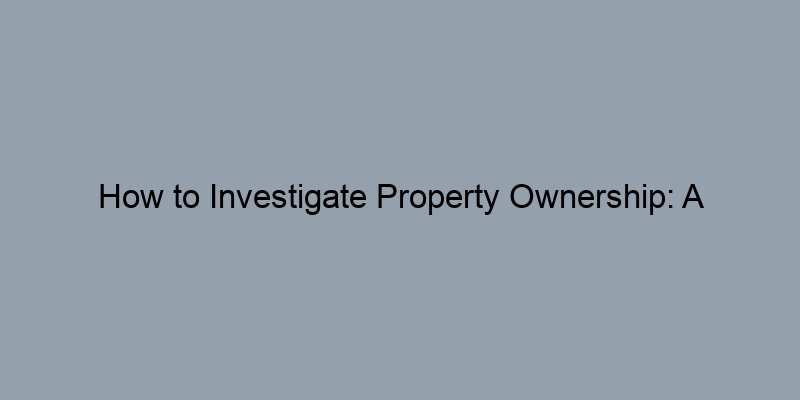 How to Investigate Property Ownership: A Practical Guide